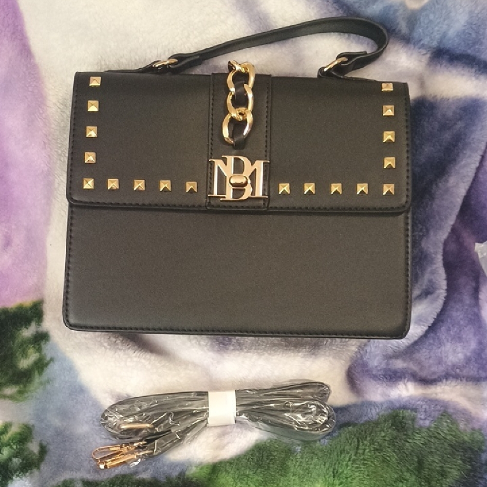 Badgley Mischka Black and Gold Satchel with Studded Details